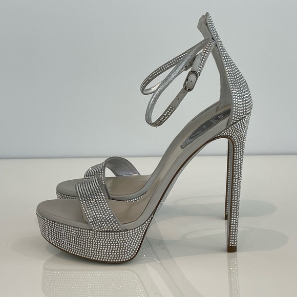 RENE CAOVILLA SILVER CRYSTAL PLATFORM SANDALS SIZE US 7.5 / IT 37.5 NIB! - Picture 3 of 17